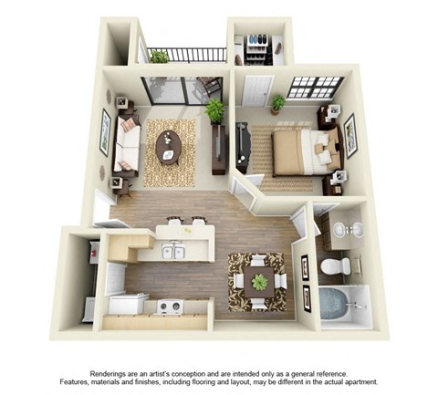 Floor plan for 1 bed, 1 bath, 650 sqft